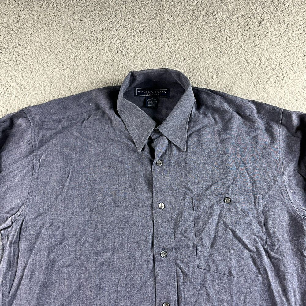 NEW Vintage Andrew‎ Fezza Shirt Mens Medium Blue New York Rayon Long Sleeves 90s